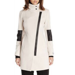 Andrew Marc NY Wool Cashmere Moto Zip Coat Beige Womens Size 2